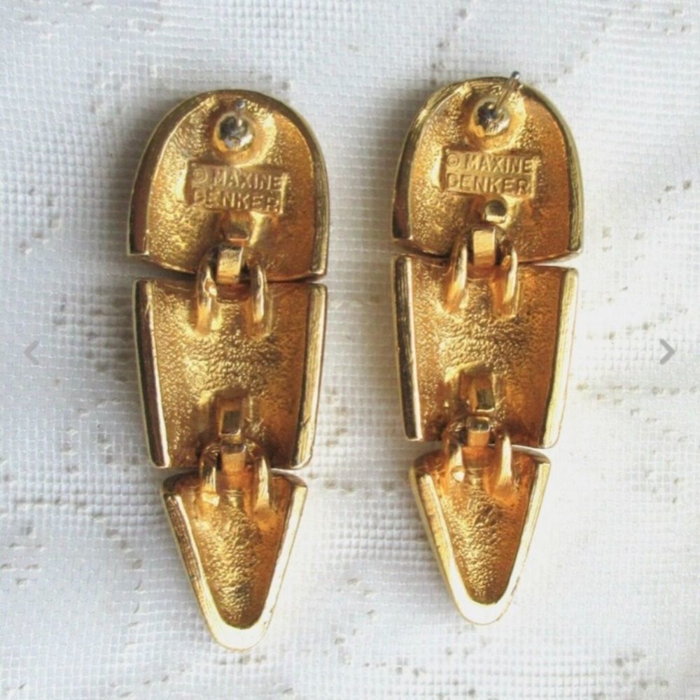 Vintage 1980’s Maxine Denker Gold Mod Earrings - Picture 3 of 11